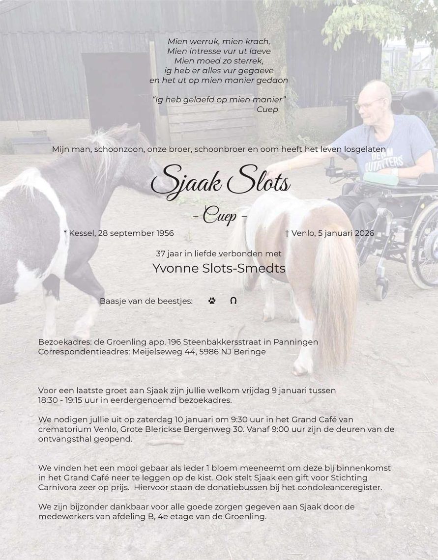 Overlijdensbericht Sjaak Slots